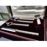 Asprey Silver 4 Piece Set: Bottle Opener, Nut Cracker, Knife and Bottle Stopper