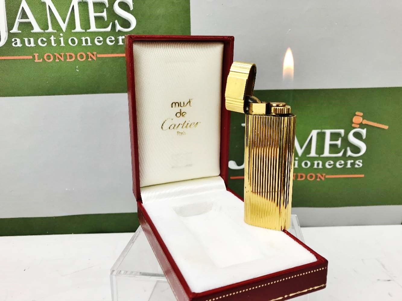 Cartier 18 Carat Gold Plated Working Lighter With Original Box