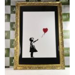 Banksy "Girl With Red Balloon" Lithograph, Ornate framed
