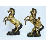 A Pair Of French Antique Bronze Marly Horse Groups After Guillaume Coustou c1880