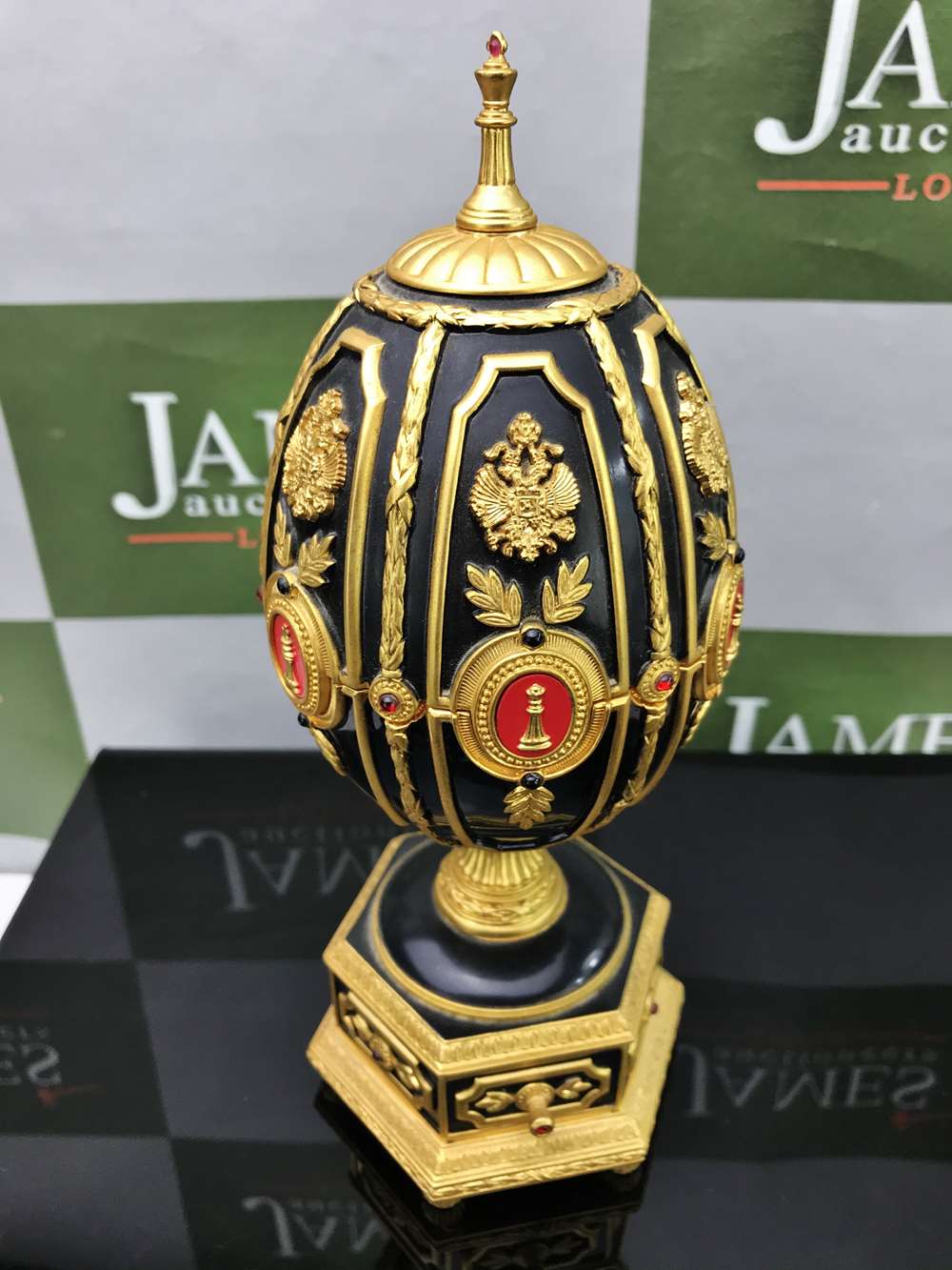 House of Faberge 24 Carat & Ruby "The Imperial Jeweled Egg Chess Set"
