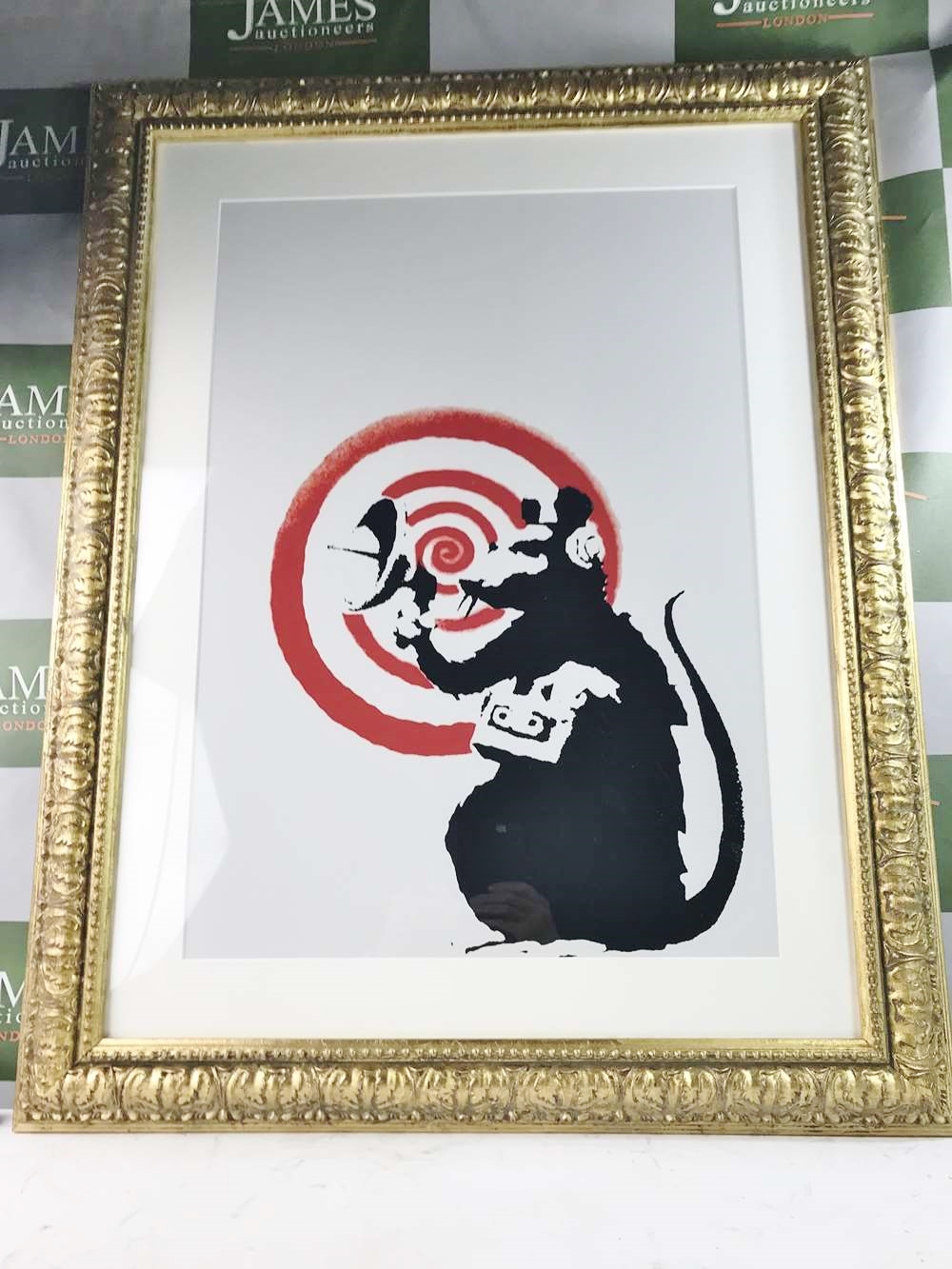 Banksy "Radar Rat" Lithograph, Ornate Framed