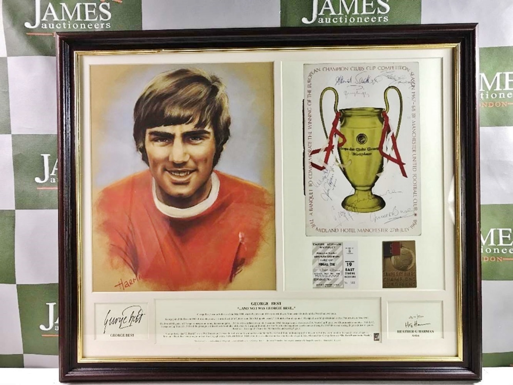 George Best Manchester United Signed 1968 European Cup Winners Montage Ltd Ed.#267/500