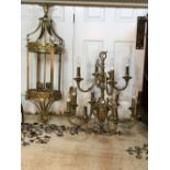 Large Fine Antique Renaissance Quality Ornate Solid Brass Indoor Lantern Chandelier,