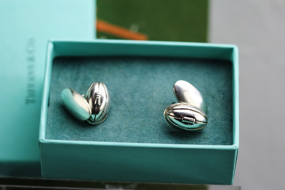 Tiffany and Co Sterling Silver Rugby Ball Cufflinks - Image 2 of 2