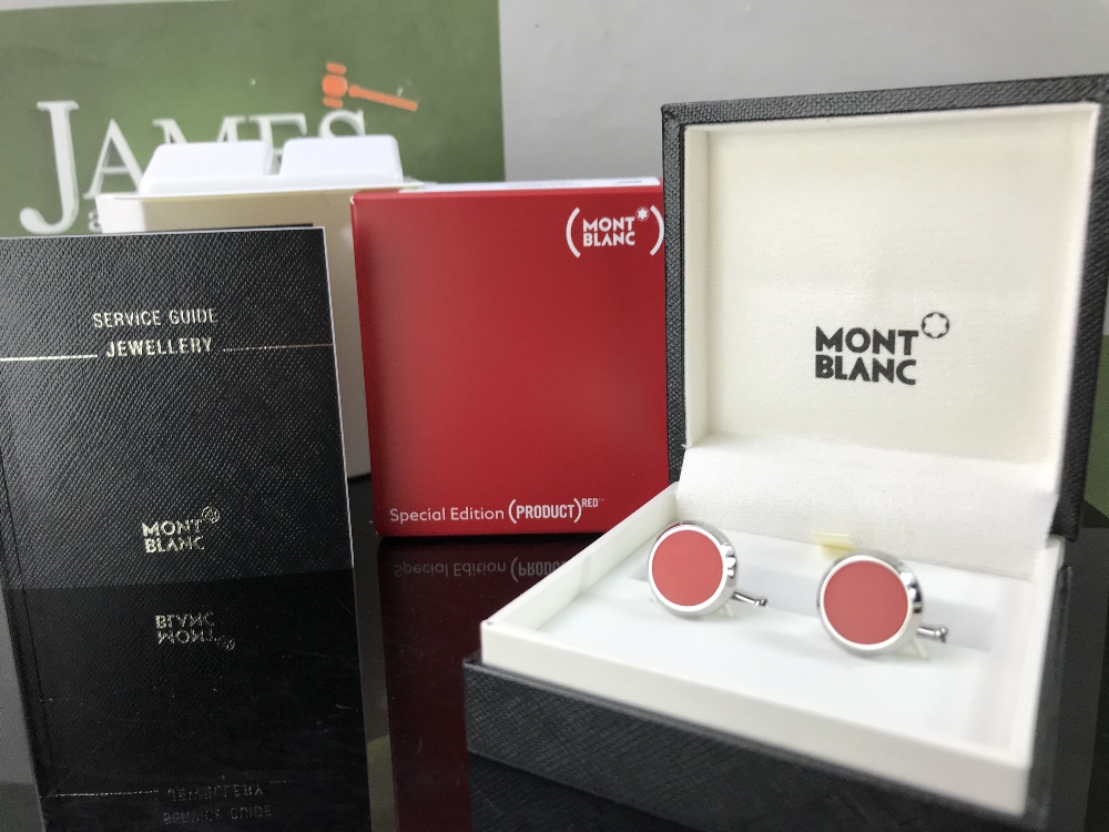 MontBlanc New set of Cufflinks Round Contemporary Red Blood Stone Edition - Image 2 of 3