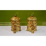 Pair Oriental Gilt Lidded Jars on Legs