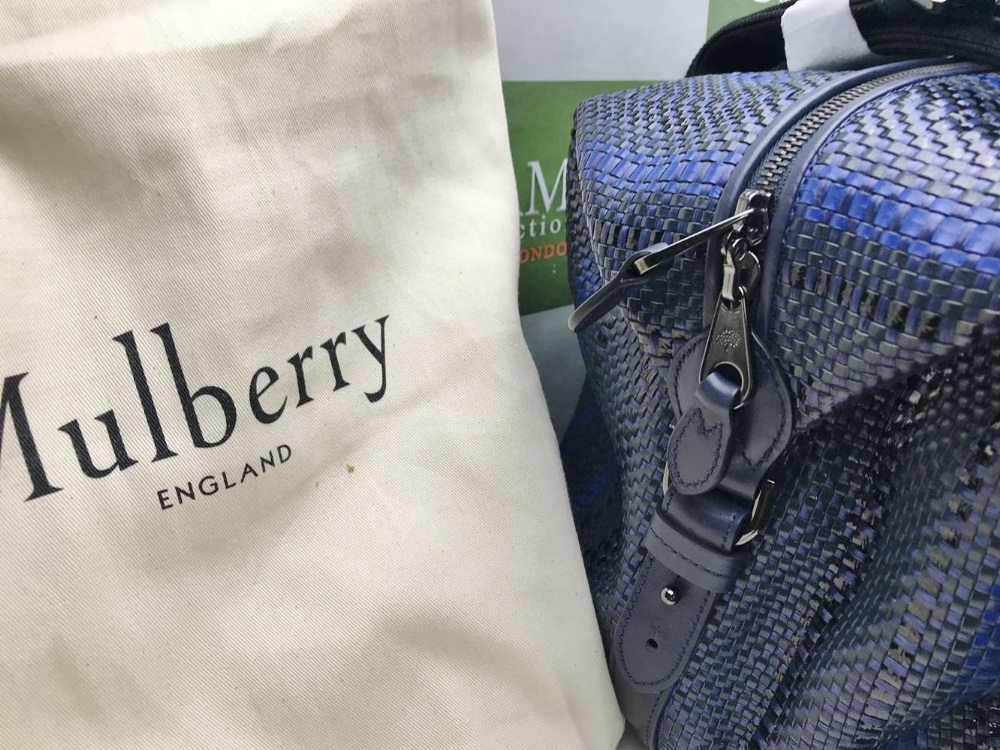 Mulberry - A New Gent`s Weekend Bag, Clipper Midnight Blue Raffia Woven Leather - Image 3 of 4