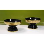 Vintage Black and Gold Papier Mache Pedestal Bowls