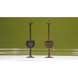 Pair Antique Bronze Pricket Candlestick Holders