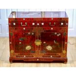 Fine Chinoiserie Red Lacquered Cabinet Console
