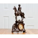 WW1 Horse Riding Soldier Spelter Mantle Clock