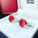 MontBlanc New set of Cufflinks Round Contemporary Red Blood Stone Edition