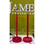 Pair Contemporary Designer Red Velvet Chromed Table Lamps
