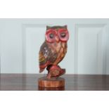 Folk Art Hand Carved Painted Owl