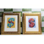 Andy Warhol, Dollar Sign 1982, Hand Signed Lithographs, Ornate Framed