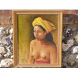 Signed Oil on Canvas - Balinese Nude Study of a Lady
