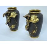 Pair Meiji Japan Bronze Art Nouveau Vases After Murata Seimin (1761-1837)