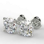 One Carat Round Cut VS2/F Diamond Stud Earrings 14K White Gold