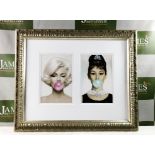 Audrey Hepburn & Marilyn Monroe Blowing Bubbles, Ornate Framed