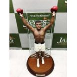 Danbury Mint Muhammad Ali Sculpture On Wooden Base & Back Display