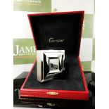 Cartier Silver Square Travel Desk Clock with Alarm Quartz Movement