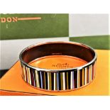 Hermes Stripe Pattern Cloisonne Bangle Enamel Multi Color /Silver