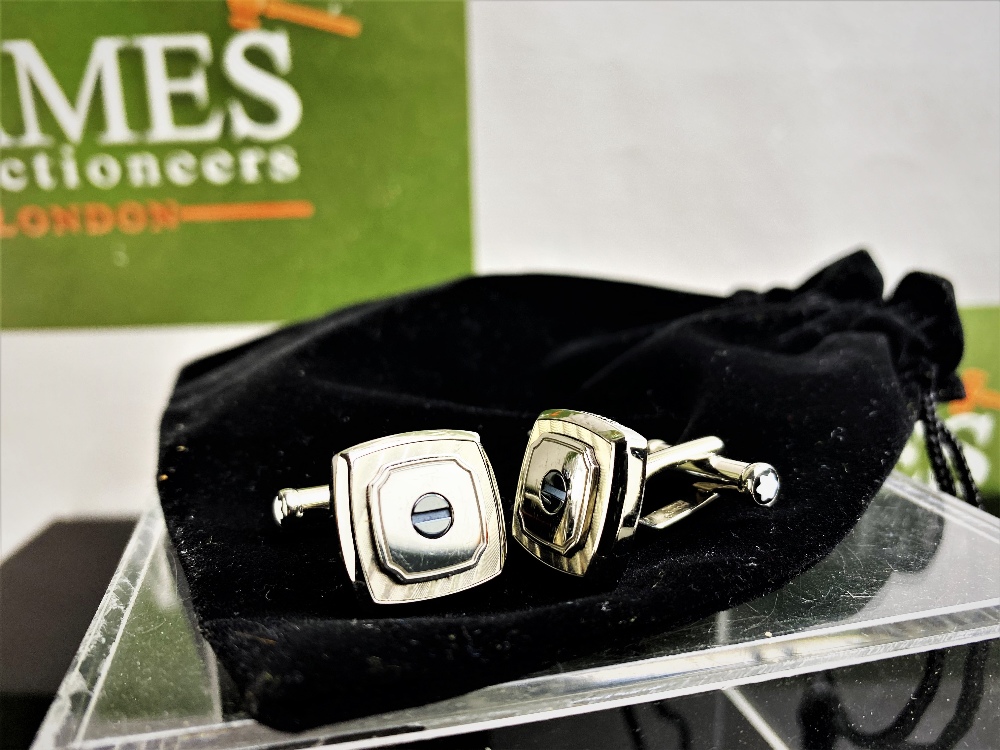 Montblanc Silver And Blue Square Cufflinks - Image 3 of 3