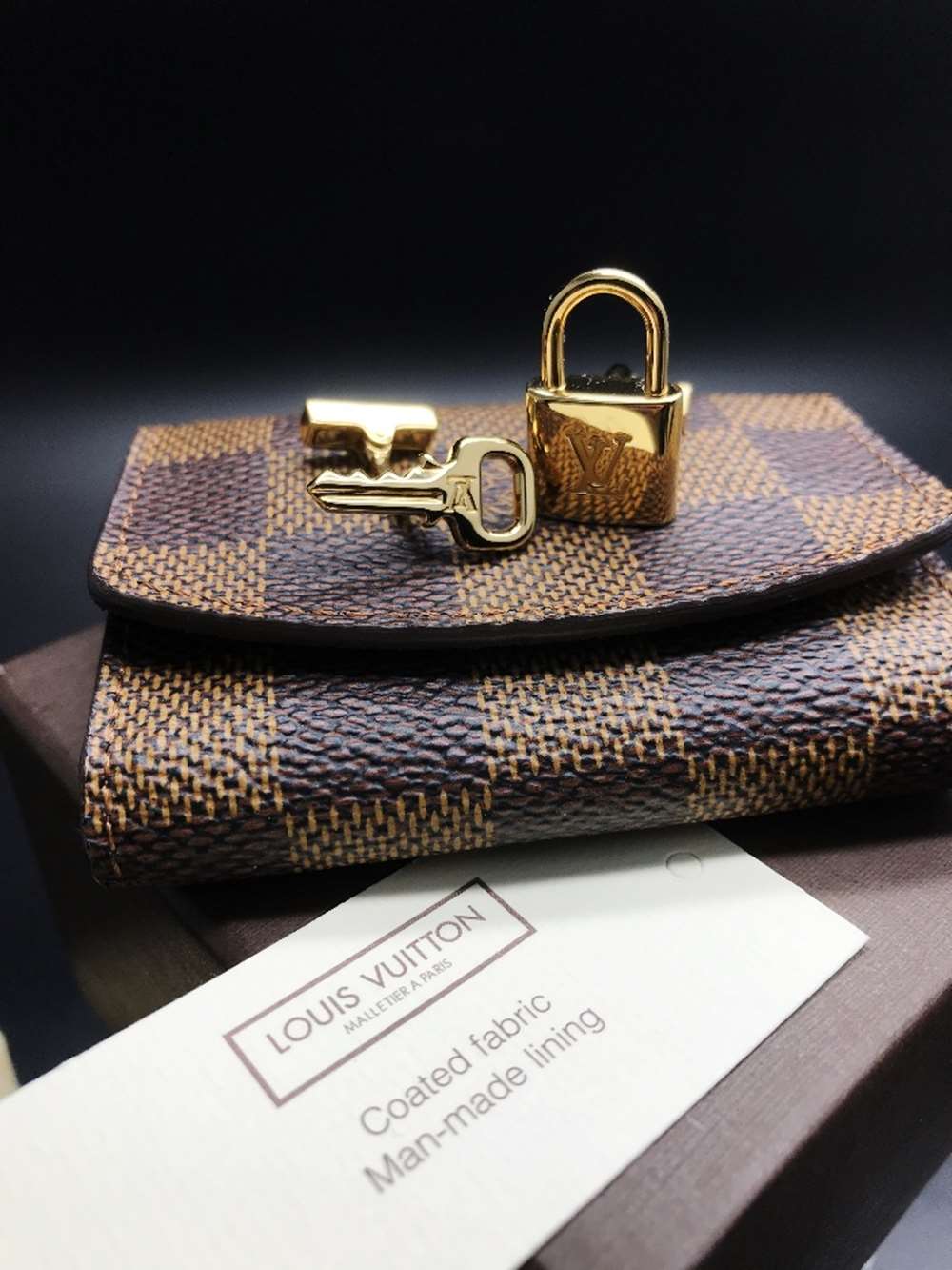 Louis Vuitton Cufflinks 925 Silver Gold Plated with Brown Damier Pouch.