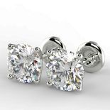 Pair of New 1.40 Carat Round Cut VS2/F Diamond Stud Earrings on 14K White Hallmarked Gold