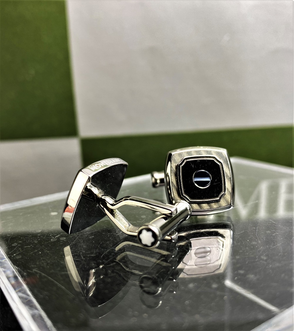 Montblanc Silver And Blue Square Cufflinks