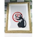 Banksy "Radar Rat" Lithograph, Ornate Framed