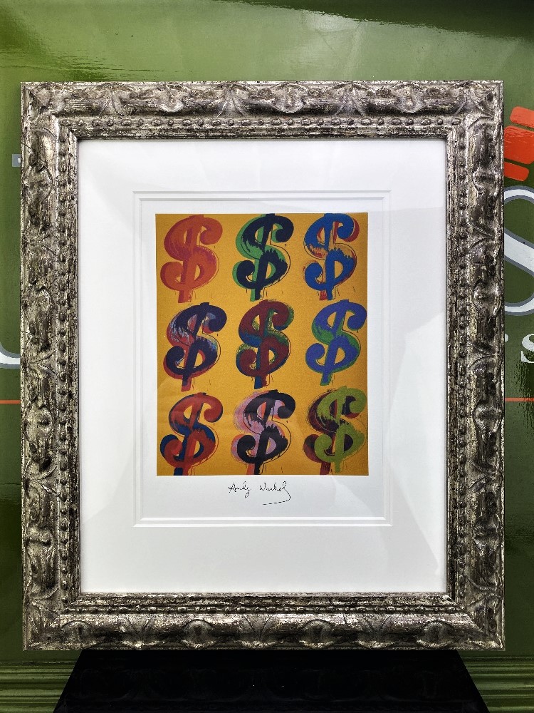 Andy Warhol, Dollar Sign, Hand Signed Lithograph, Ornate Framed.