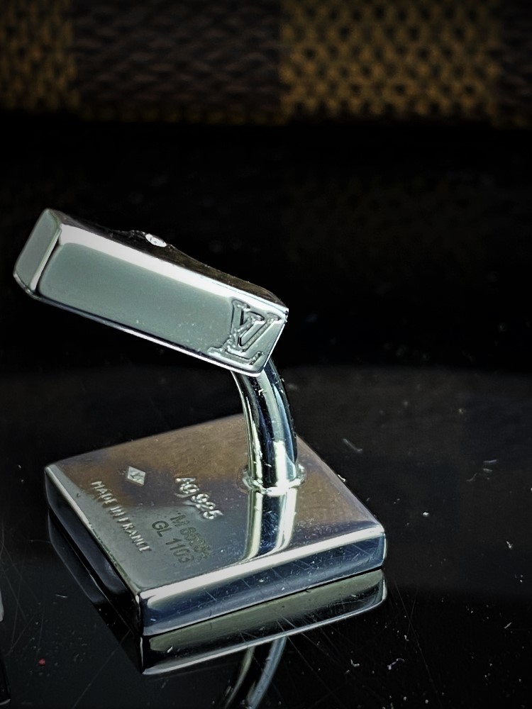 Louis Vuitton Cufflinks 925 Silver Gold Plated / Brown Damier Pouch. - Image 4 of 6