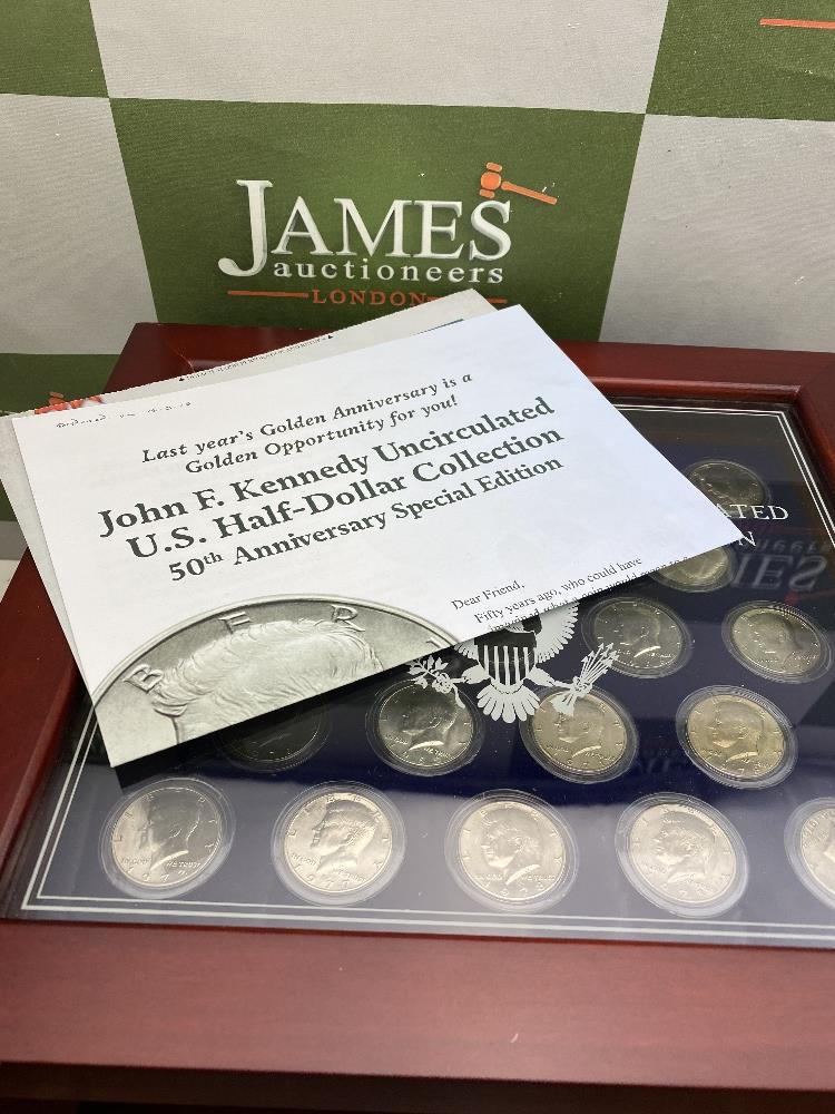 Danbury Mint Coin Cabinet JFK Half Dollars, 50th Anniversary, Dates 1964-2014. - Image 6 of 8