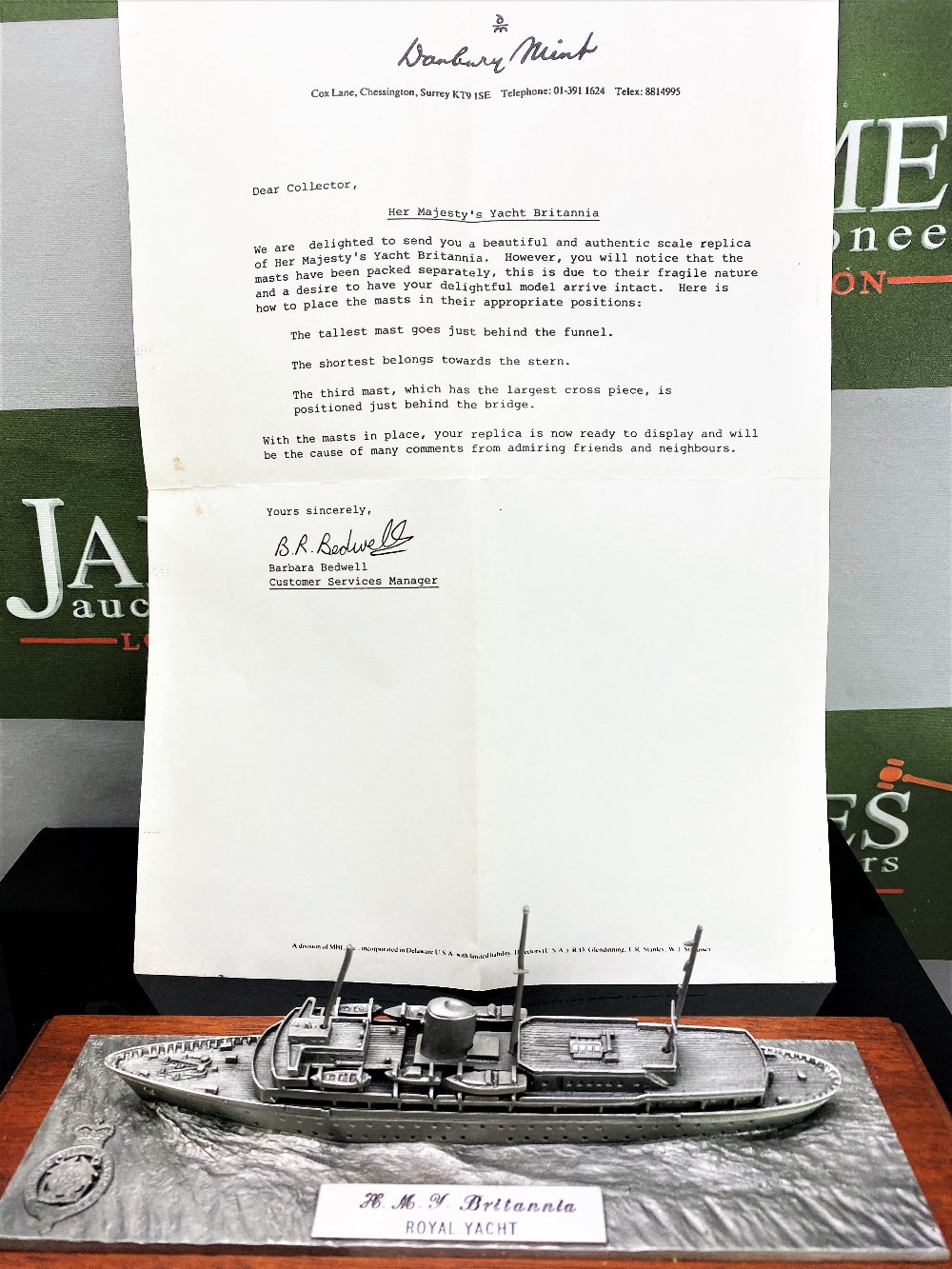 Danbury Mint Her Majesty's Britannia Yacht-Pewter On Wooden Display Plinth - Image 2 of 3