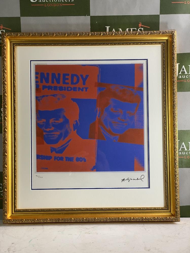 Andy Warhol" Kennedy" Limited-Edition /Plate Signed Lithograph #90/100, Ornate Framed - Image 5 of 5