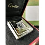 Cartier Silver Square Travel Desk Clock with Alarm Quartz Movement