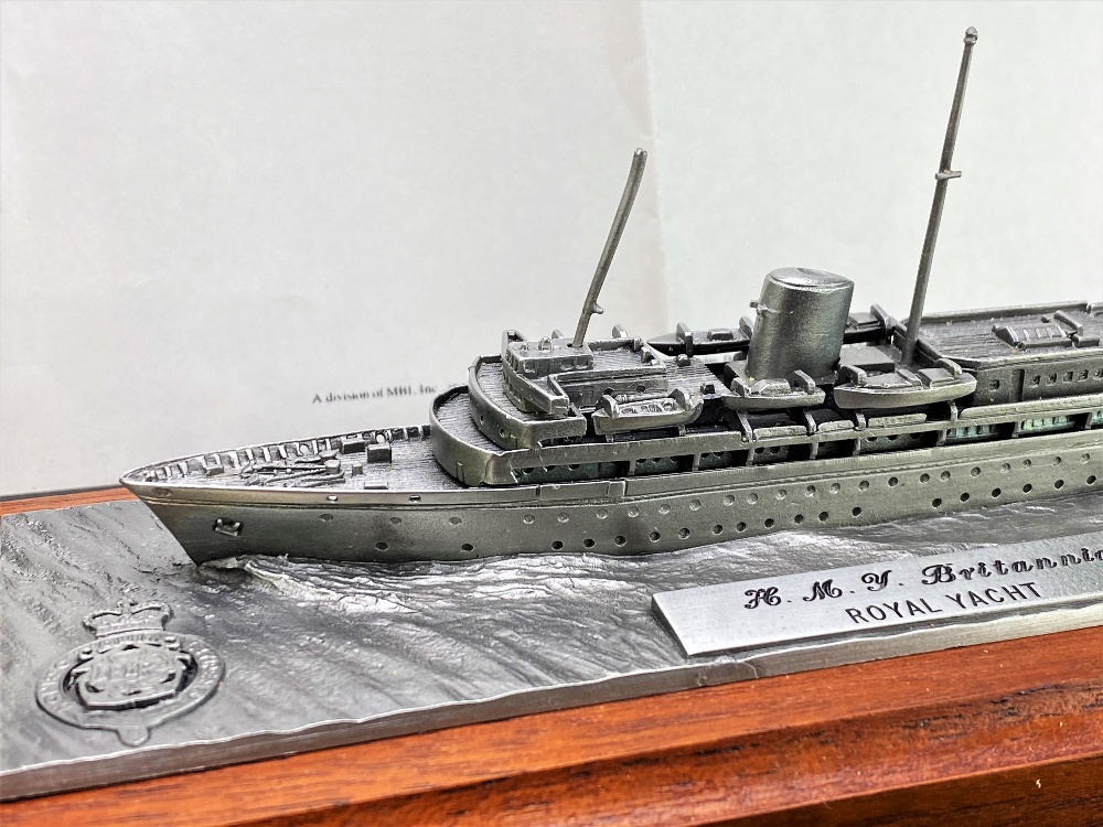 Danbury Mint Her Majesty's Britannia Yacht-Pewter On Wooden Display Plinth - Image 3 of 3