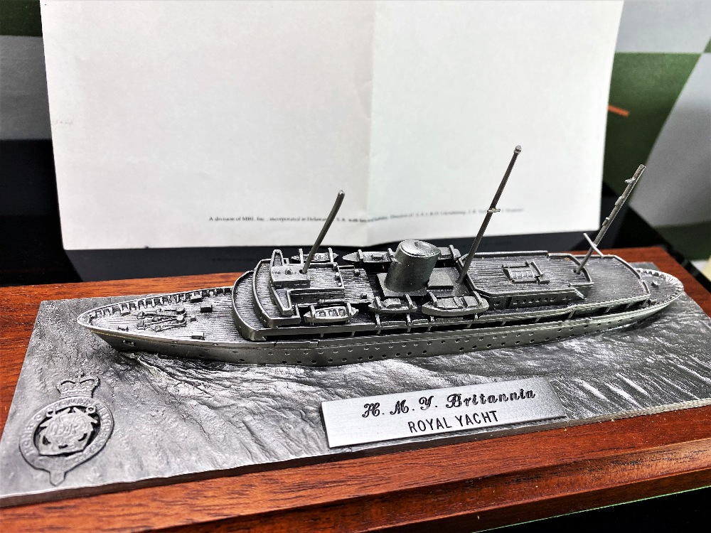 Danbury Mint Her Majesty's Britannia Yacht-Pewter On Wooden Display Plinth