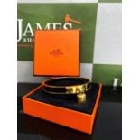 Hermes Kelly Cadenas Gold Black Leather Bangle Bracelet