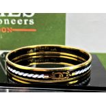 Hermes Gold Plated Grand Menege Belt Design Black/Tan Enamel Bangle