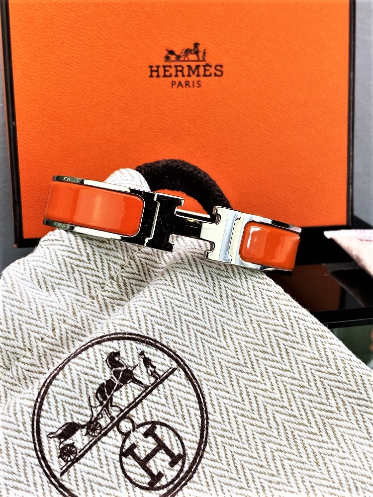 Hermes` Paris "H" Bangle Bracelet Orange Enamel - Image 3 of 4