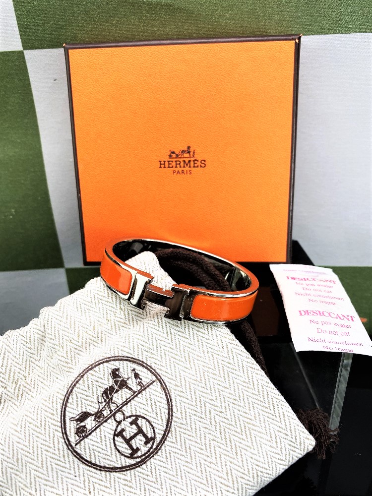Hermes` Paris "H" Bangle Bracelet Orange Enamel - Image 4 of 4
