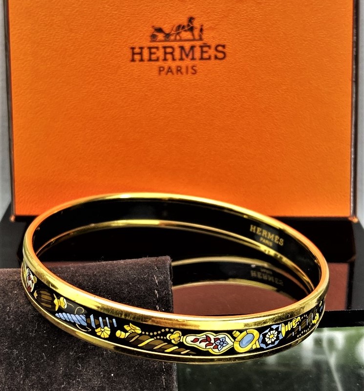 Hermes Paris Enamel Monogram & Gold Plated Bracelet