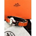 Hermes` Paris "H" Bangle Bracelet Orange Enamel