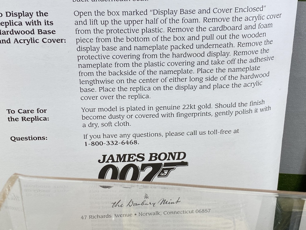 Withdrawn-James Bond 007 Aston Martin DB5 22 Carat Gold Plated 1:24 Scale - Danbury Mint Ltd Edition - Image 6 of 9