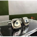 Montblanc Silver And Blue Square Cufflinks