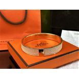 Hermes-Paris Bracelet / Bangle In Nude Leather and Gold