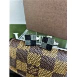 Louis Vuitton Cufflinks 925 Silver Gold Plated / Brown Damier Pouch.